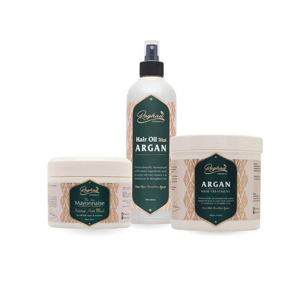 Raghad Organics Hair Package with argan oil spray mayonnaise hair mask and argan treatment for damaged hair Health Boutique