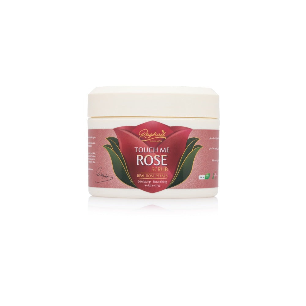 Raghad Organics Touch Me Rose Body Scrub 500ml rose petal exfoliating body treatment for smooth skin Health Boutique