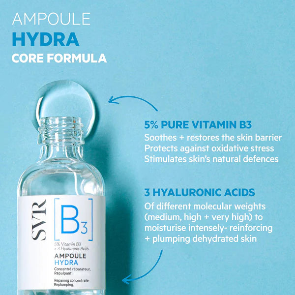 SVR Ampoule Hydra 5 Percent Vitamin B3 Three Hyaluronic Acids Hydrating Serum 30ml Health Boutique