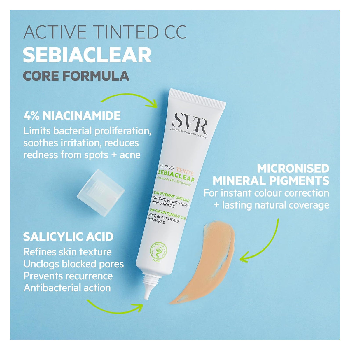 SVR Sebiaclear Active Gel Tinted Niacinamide Salicylic Acid Acne Treatment 40ml Health Boutique