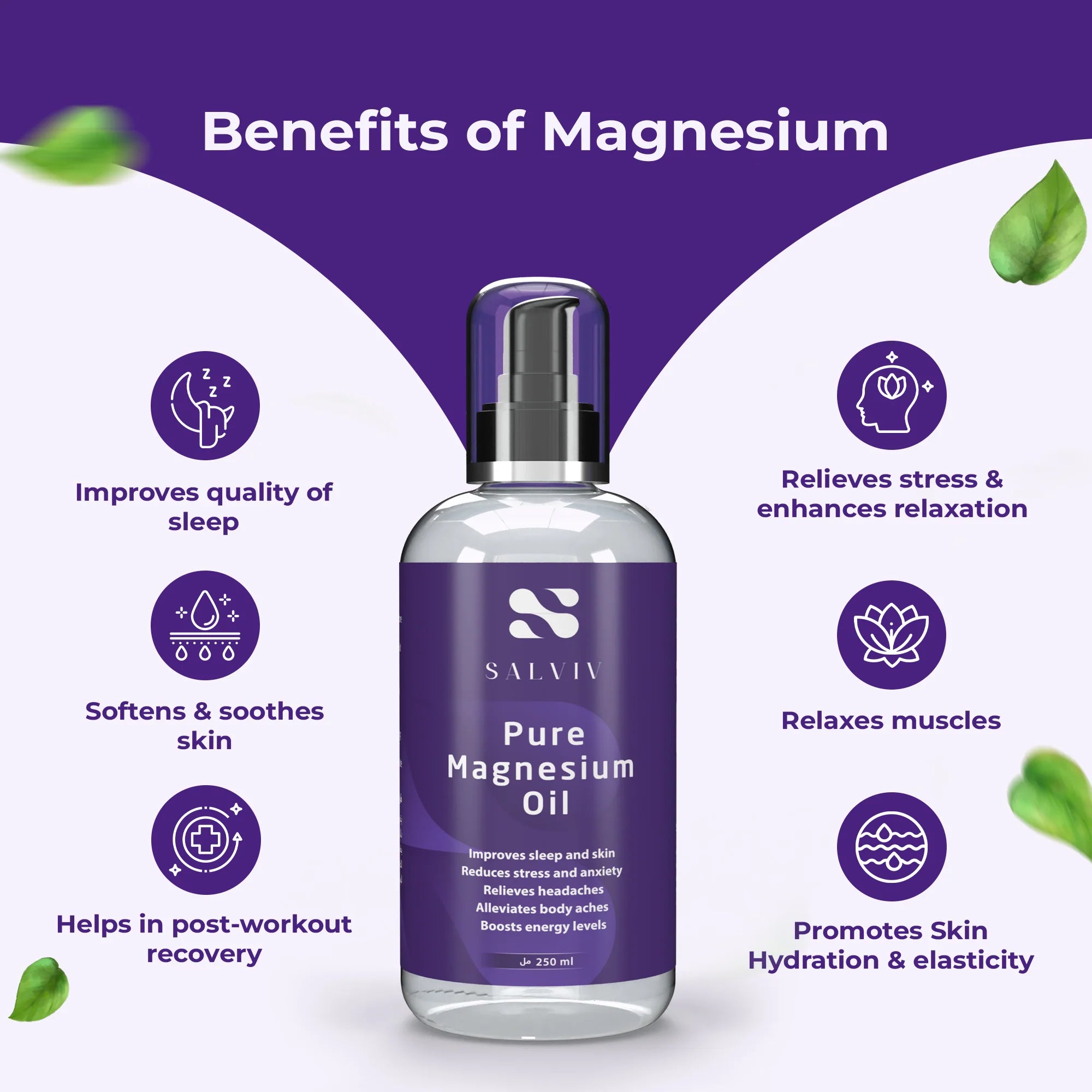 Salviv Pure Magnesium Oil bottle with benefits | Health boutique