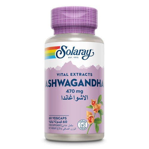 Solaray ashwagandha capsules for stress and wellbeing