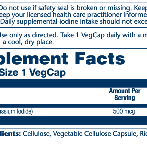 Solaray Iodine 500mcg capsules Jordan – potassium iodide supplement for thyroid health and metabolism -health boutique