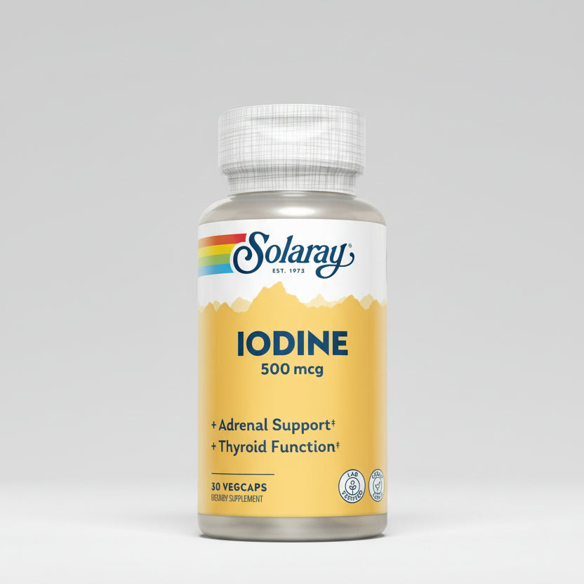 Solaray Iodine 500mcg capsules – potassium iodide supplement for thyroid health and metabolism