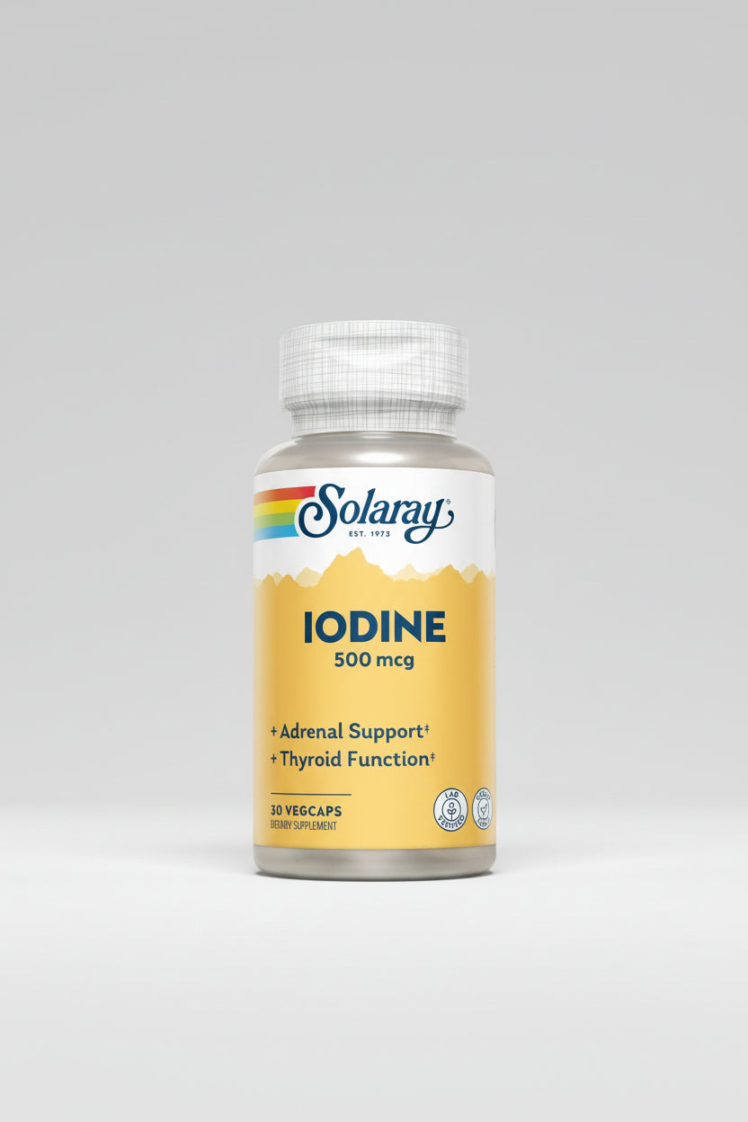 Solaray Iodine 500mcg capsules – potassium iodide supplement for thyroid health and metabolism