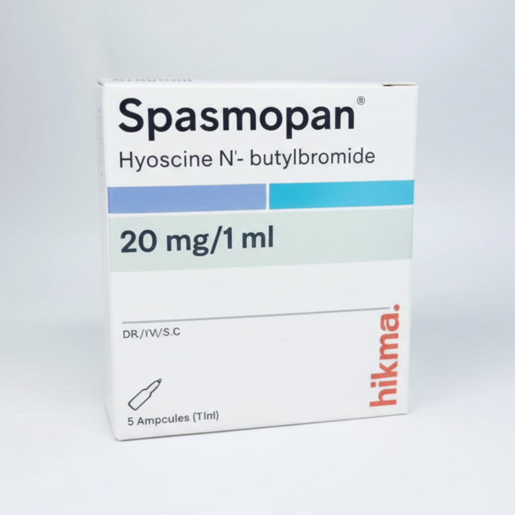 Spasmopan hyoscine butylbromide 20 mg per ml antispasmodic injection ampoules pack of 5 Health Boutique
