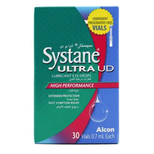 Systane Ultra UD 30x0.7ml preservative free unit dose dry eye drops box and vials