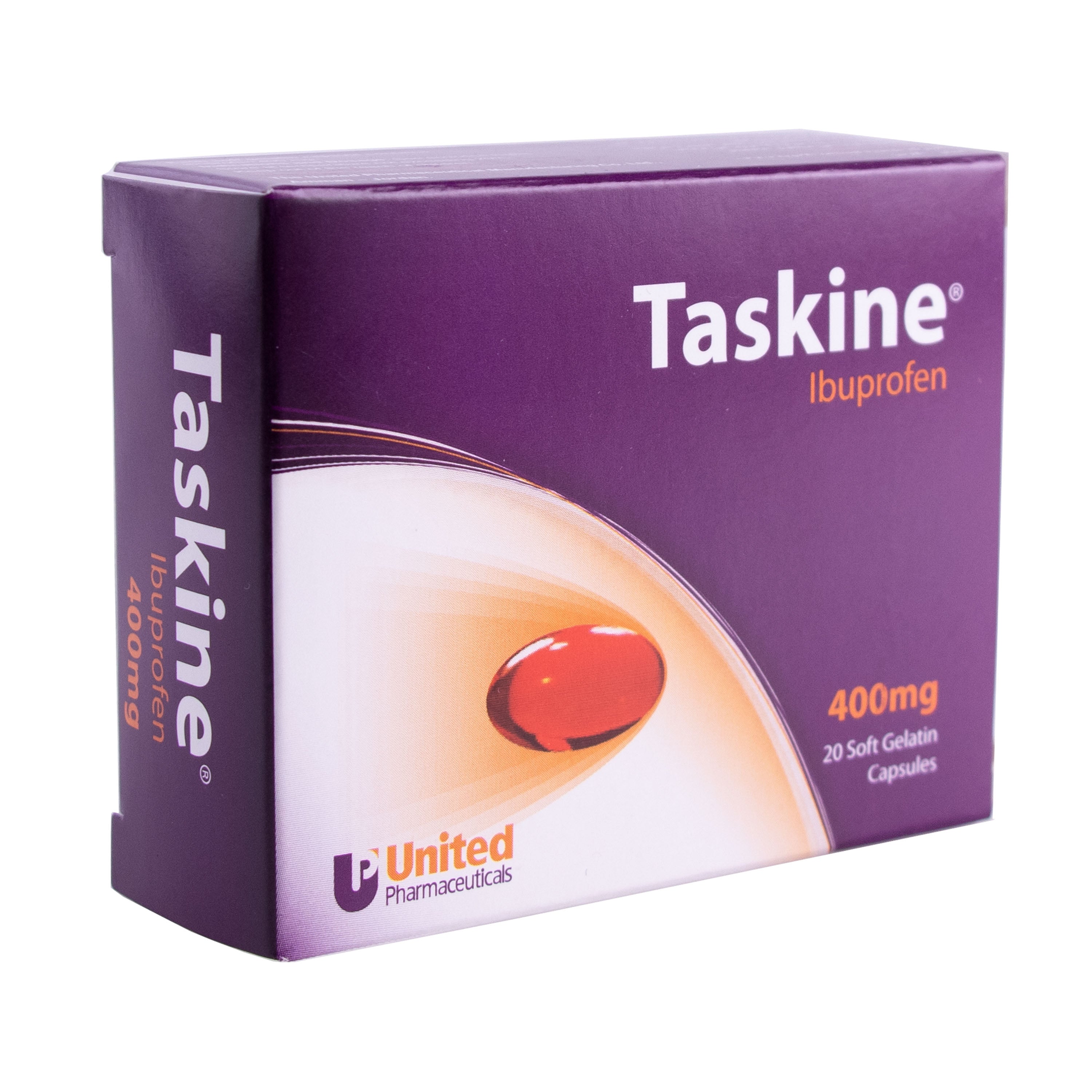 Taskine 400 mg ibuprofen 20 softgels for pain and inflammation relief