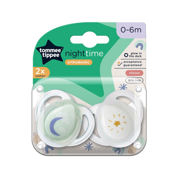 Tommee Tippee Night Time Soother Glow In The Dark 2x 0-6m Green