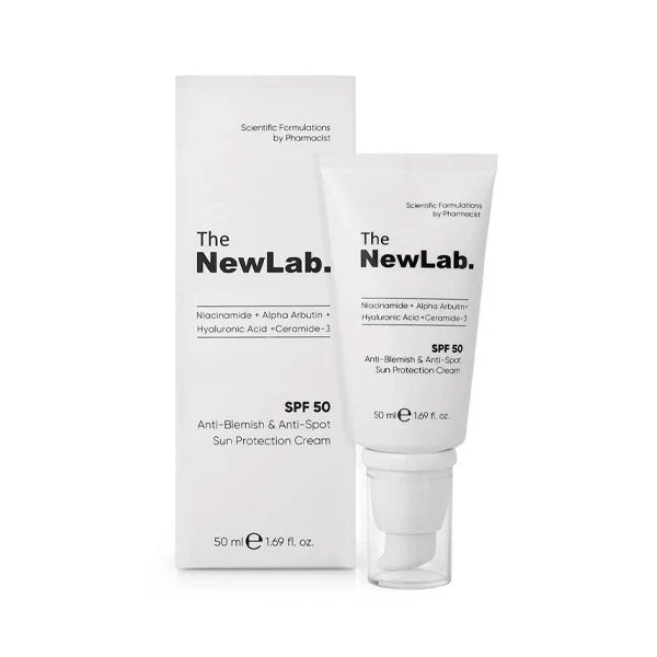 The NewLab Anti-Blemish & Anti-Spot Sun Protection Cream SPF 50 helps protect acne-prone skin and reduce the appearance of dark spots 50 ml Health Boutique