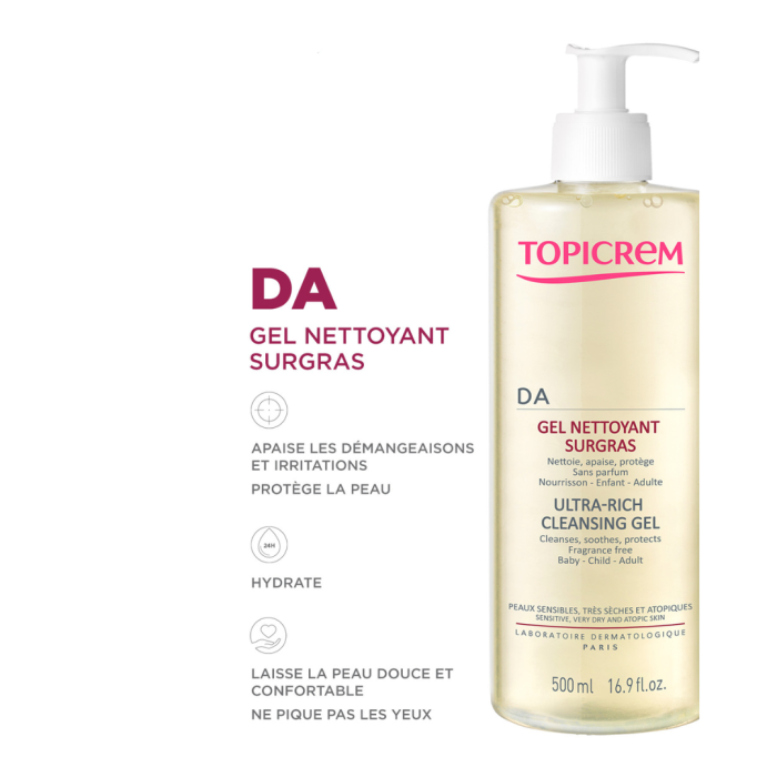 Topicrem DA Ultra Rich Cleansing Gel 500ml gentle body cleanser dry skin Health Boutique