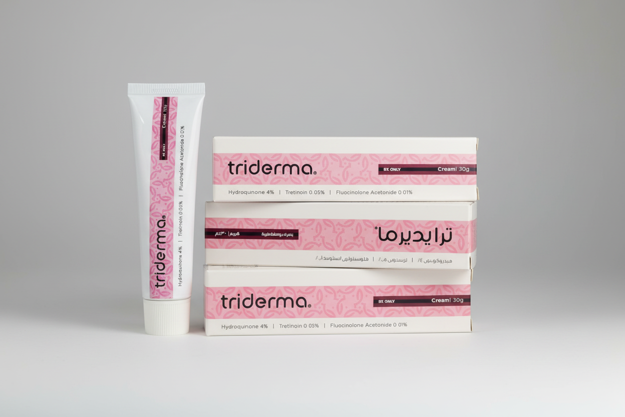 Triderma cream 30g hydroquinone 4% tretinoin 0.05% fluocinolone 0.01% hyperpigmentation melasma treatment Health Boutique