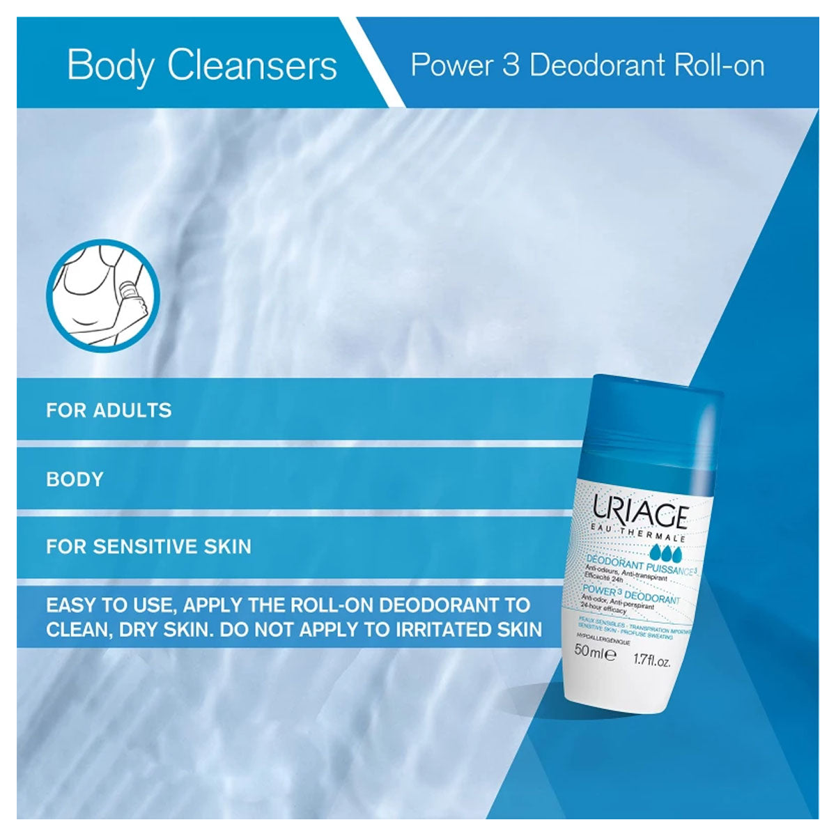 Uriage Power 3 Deodorant 50ml roll on antiperspirant for sensitive skin and daily freshness Health Boutique