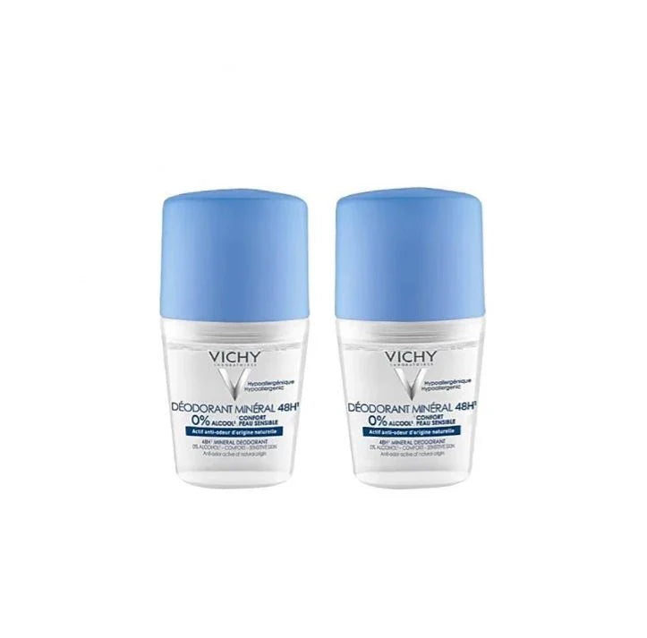 Vichy Mineral 48 Hour Deodorant Sensitive Skin Zinc Gluconate Roll-On 50ml Twin Pack Health Boutique