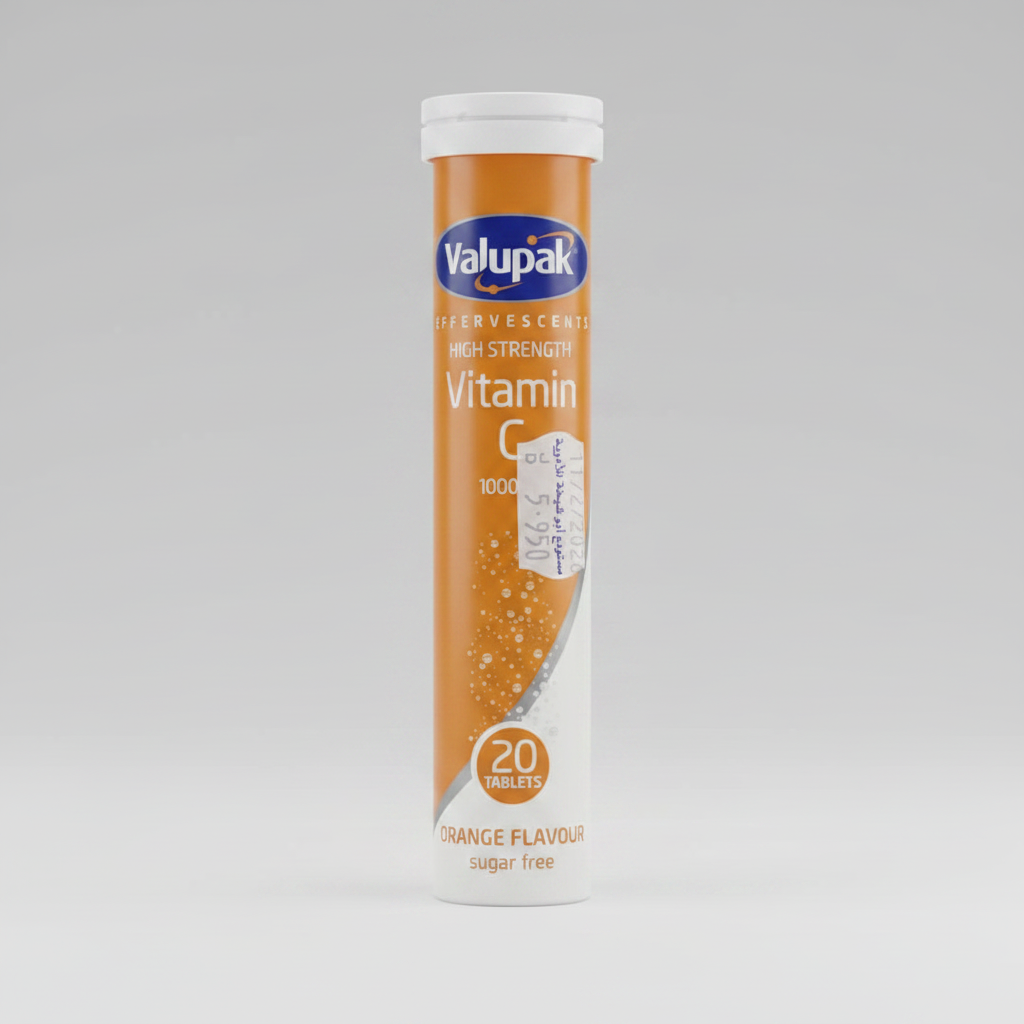 Valupak Vitamin C 1000 mg Effervescent Tablets orange flavor immune support 20 tablets Health Boutique