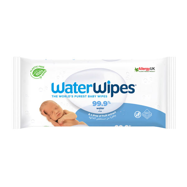 WaterWipes Baby Wet Wipes 60 count – 99.9% purified water unscented biodegradable wipes for sensitive and newborn skin | health boutique Jordan