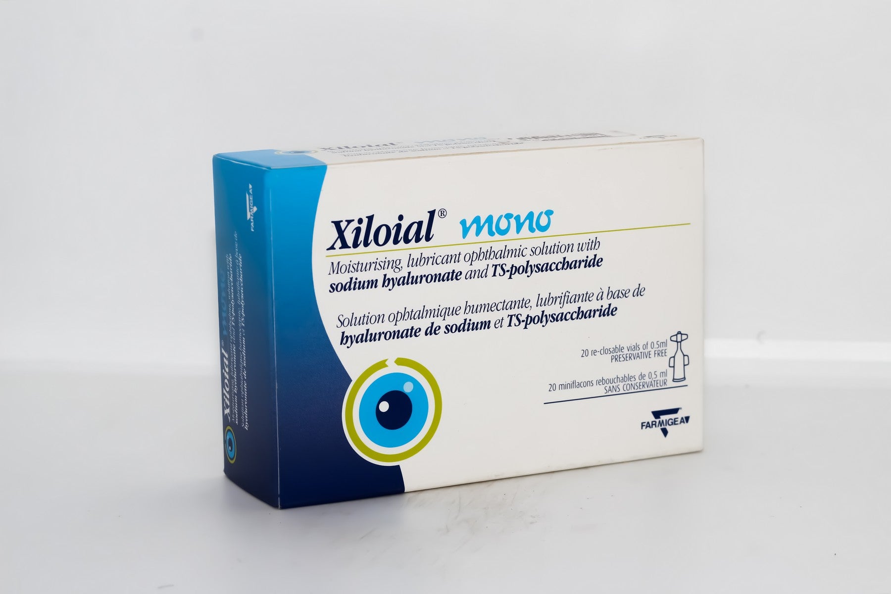 Xiloial SDU 20x0.5 ml preservative free hyaluronic acid eye drops unit dose box and vials