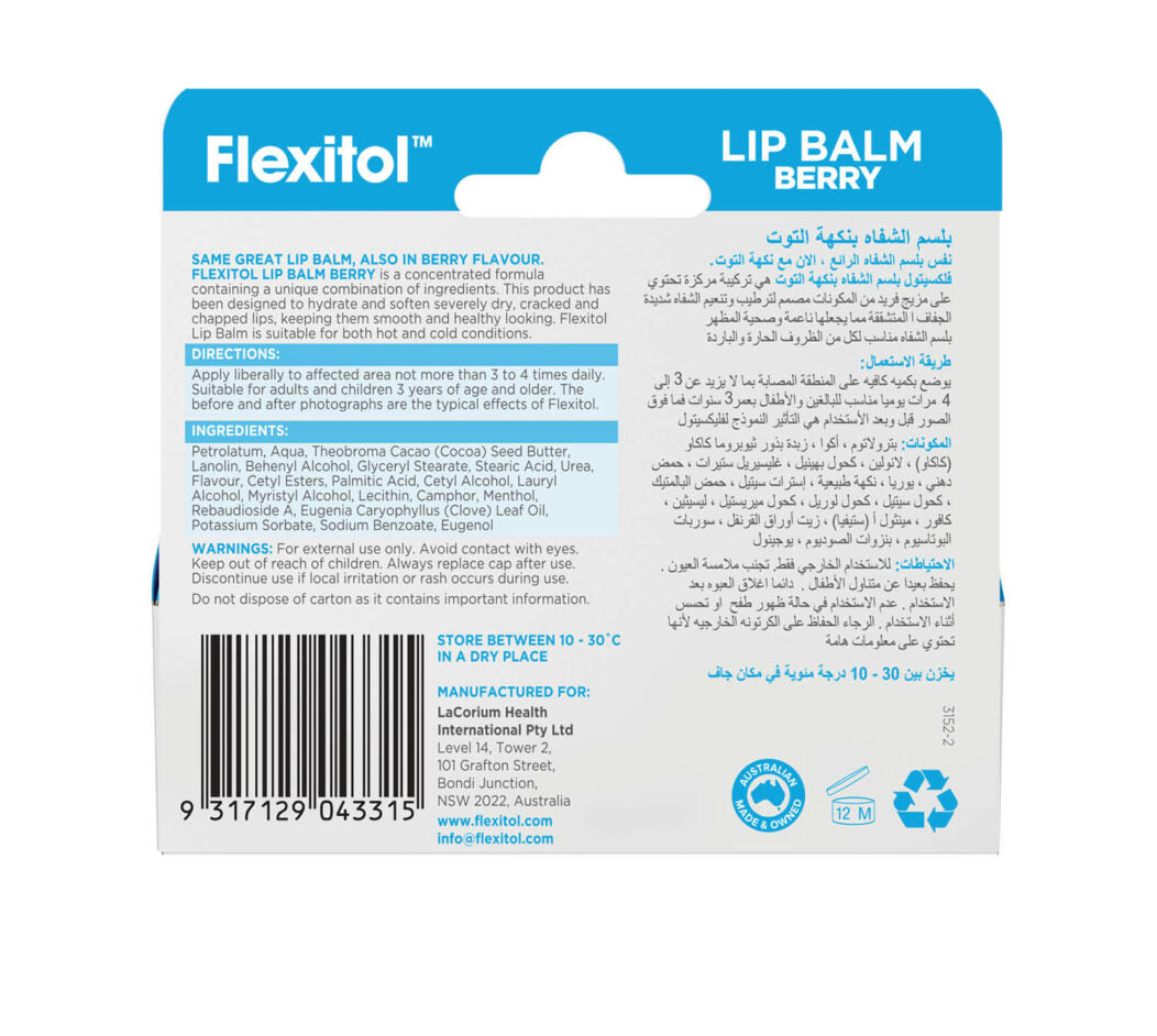 Flexitol Lip Balm Berry Flavored Moisturizing Treatment 10g