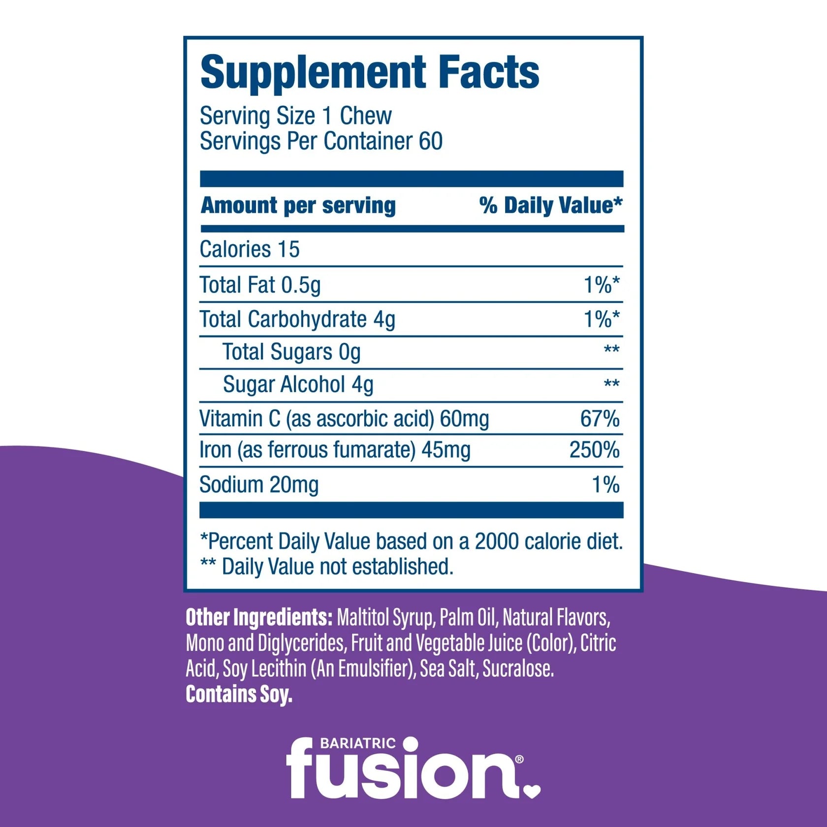 Bariatric Fusion Iron Soft Chew With Vitamin C Grape Flavored 60 Soft Chew | the health boutique