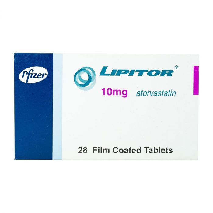Lipitor 10mg atorvastatin packaging with Pfizer logo on a white background Health boutique | jordan