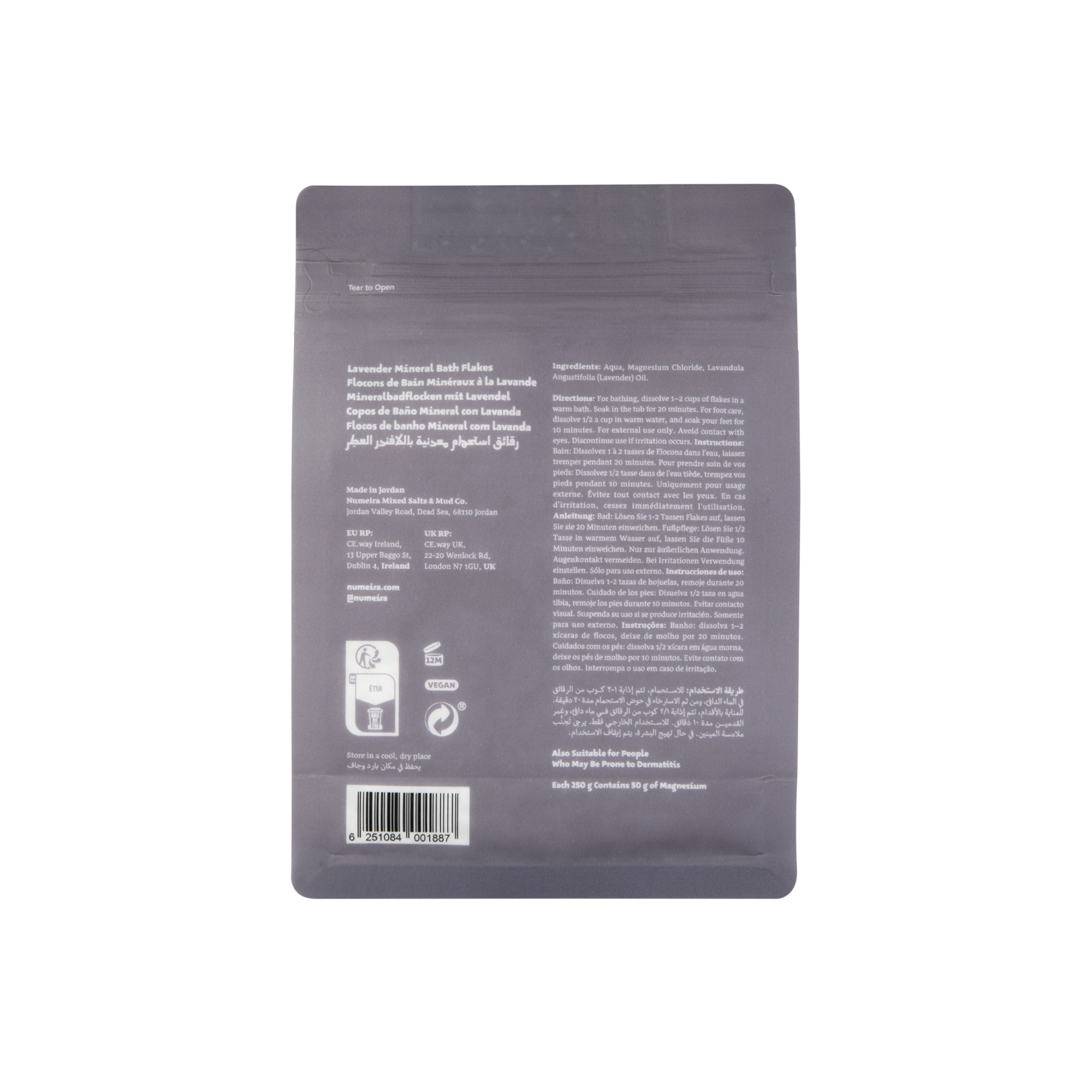 Numeira Lavender Dead Sea Magnesium Bath Flakes - Therapeutic Mineral Soak for Skin Hydration and Relaxation