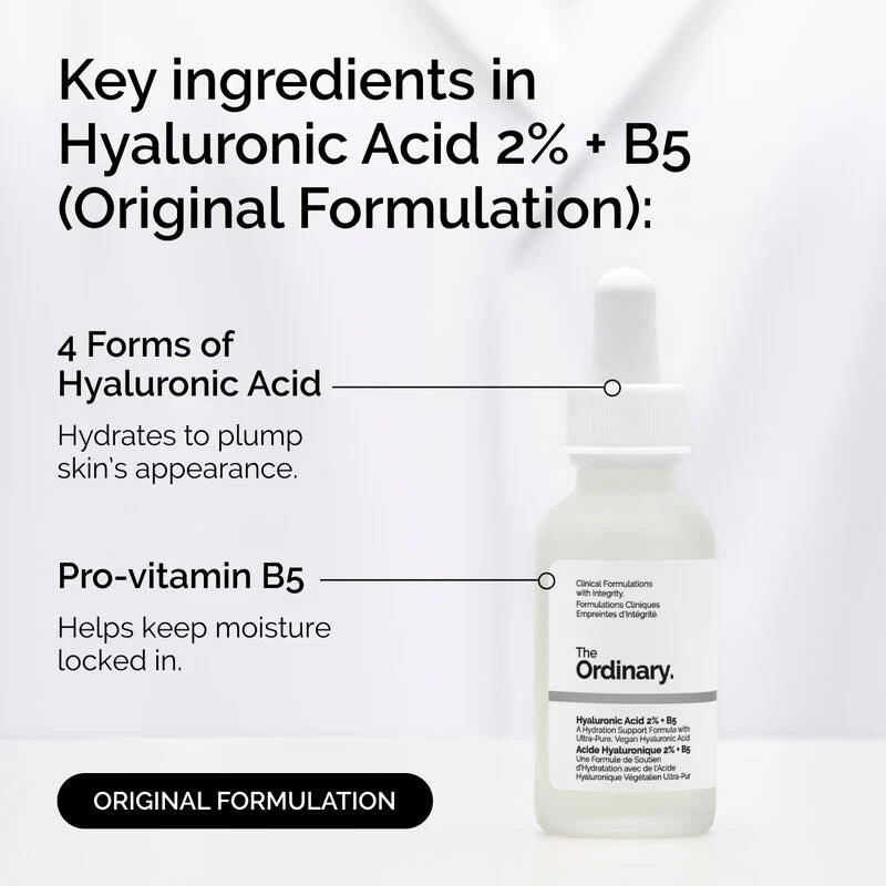 The Ordinary Hyaluronic Acid 2% + B5 30 ml – lightweight hydrating serum for smooth plump skin, available at HealthBoutiqueJo.com with best price in Jordan and fast delivery.