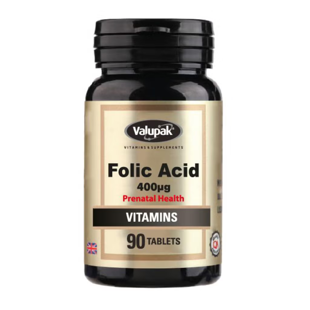 Valupak Folic Acid 400mcg - 90 Tablets - Essential Vitamin B9 Supplement for Healthy Cell Division and Pregnancy Support