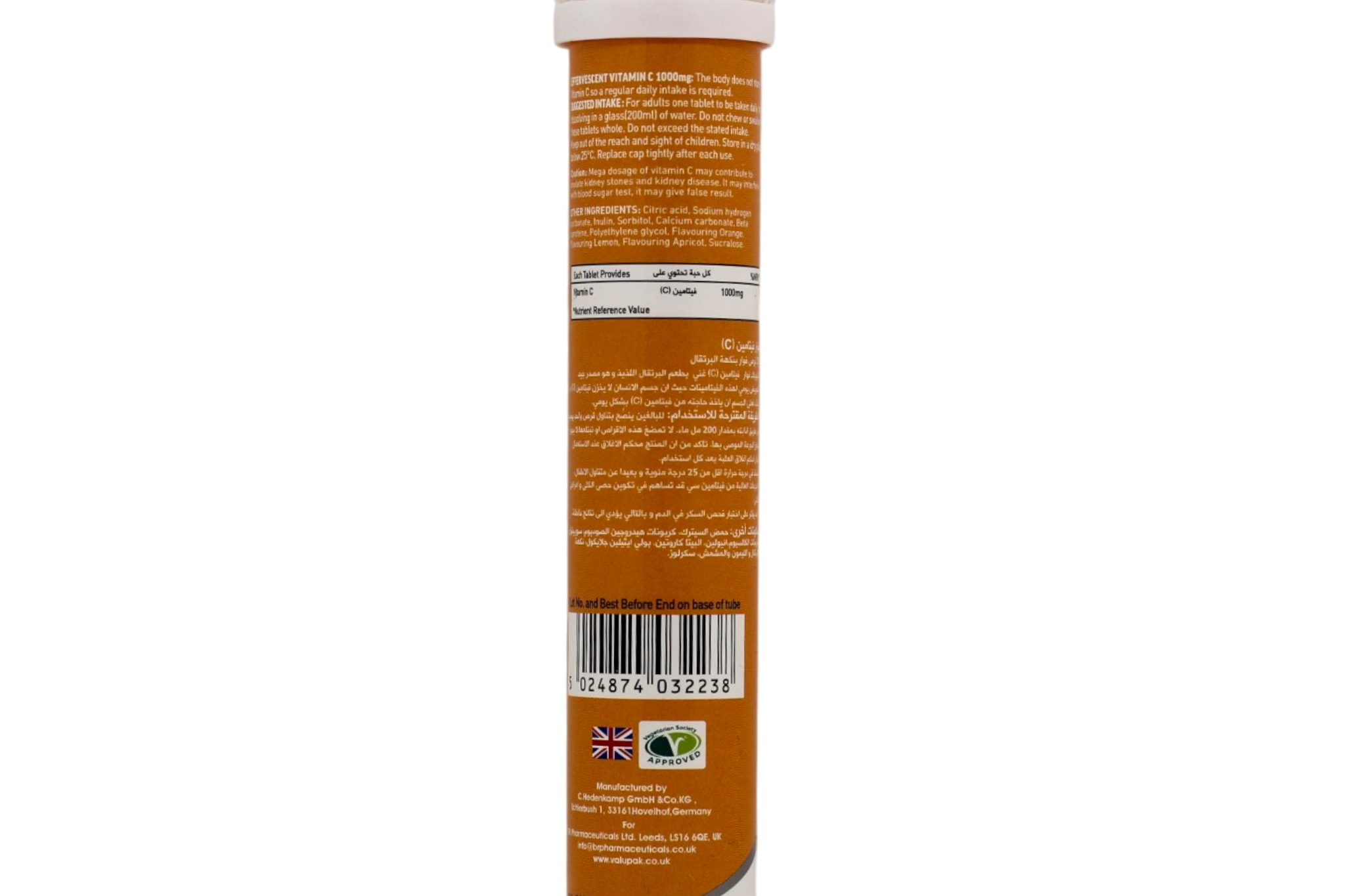 Valupak Vitamin C 1000mg Effervescent Tablets - Orange Flavor (20 Count) Immune Support Supplement