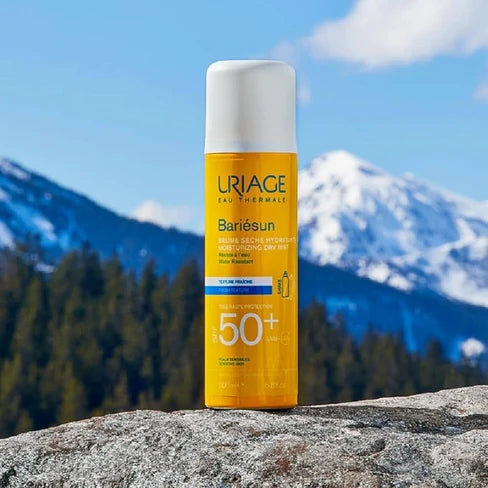 Uriage Bariésun Dry Mist SPF50+ 200ml – invisible, high-protection dry sun spray for face and body, enriched with Uriage Thermal Water, available at HealthBoutiqueJo.com