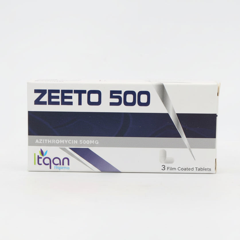 Zeeto 500mg Azithromycin 3 tablets box and blister pharmaceutical product Health Boutique