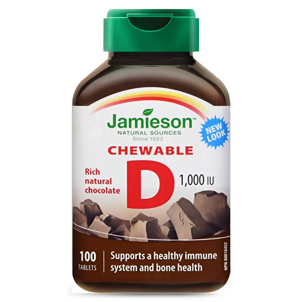 Jamieson D3 1000 IU 100 Chewable Chocolate - the health boutique