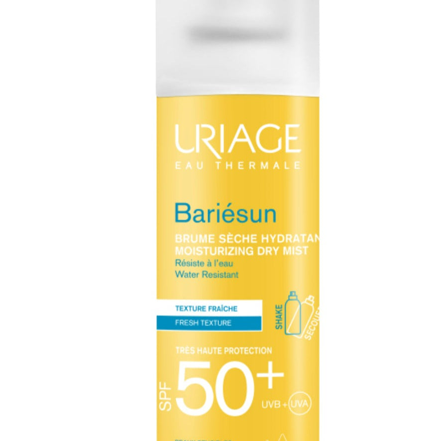 Uriage Bariésun Dry Mist SPF50+ 200ml – invisible, high-protection dry sun spray for face and body, enriched with Uriage Thermal Water, available at HealthBoutiqueJo.com