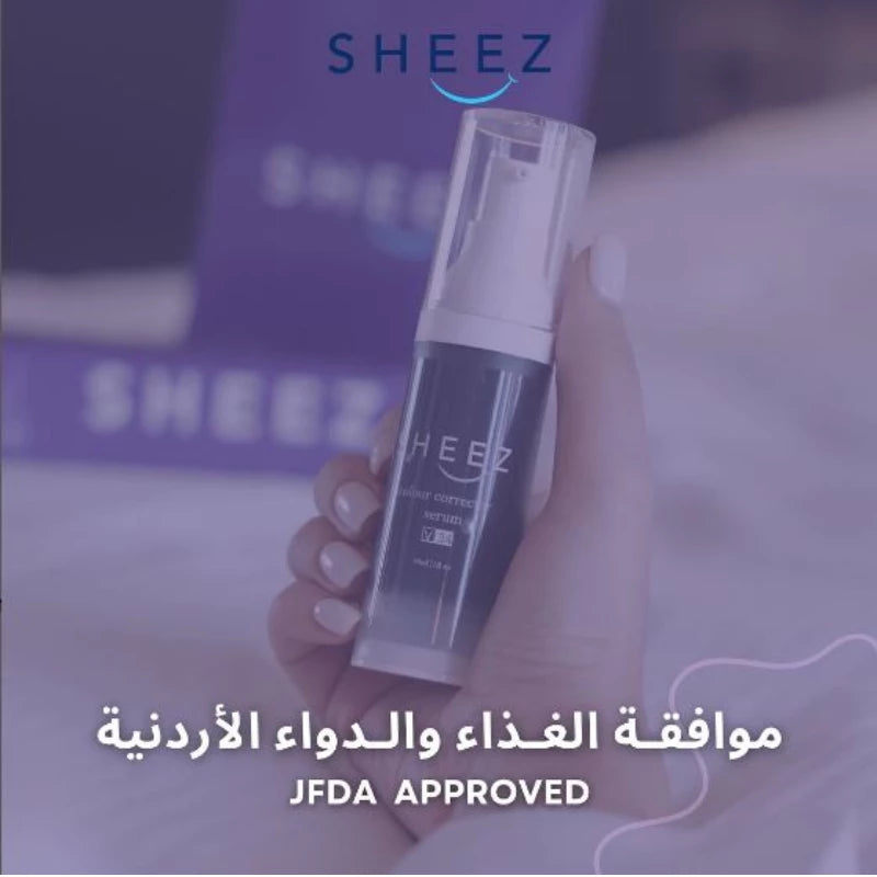 Sheez V34 color correcting serum for instant teeth whitening Jordan FDA