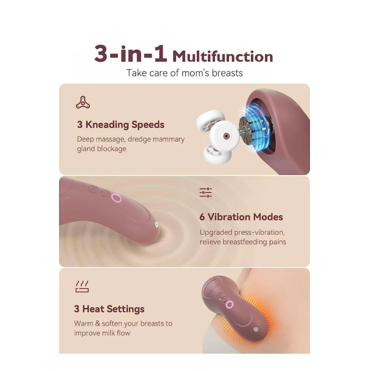 Momcozy 3-in-1 Heated Kneading Lactation Massager for Breastfeeding Relief and Clogged Ducts