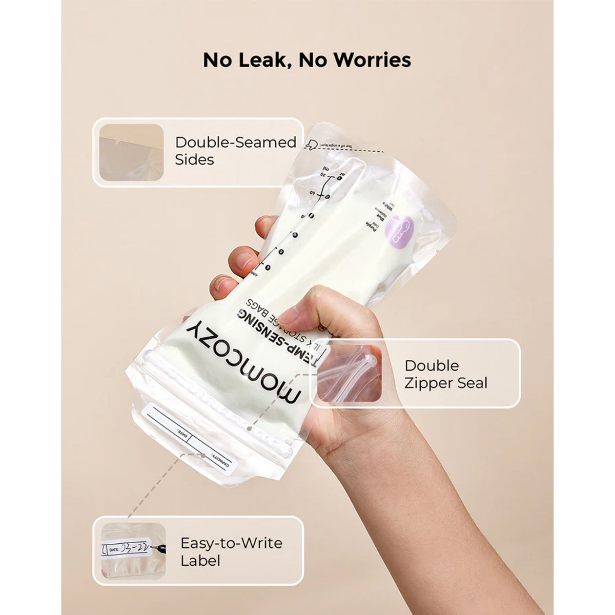 Momcozy Pre-Sterilized Breast Milk Storage Bags, 50 Count Leak-Proof Freezer Bags