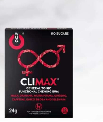  You've got a lot on your plate, and we understand that sometimes we need a little extra help to make it all happen.  Our CLIMAX chewing gum is here to make sure you get what you need in the bedroom, whether it's to enjoy more or just feel good. It's a blend of Muira Puama, Caffeine, Ginseng, Selenium and Maca that supports longer and more pleasurable intimacy