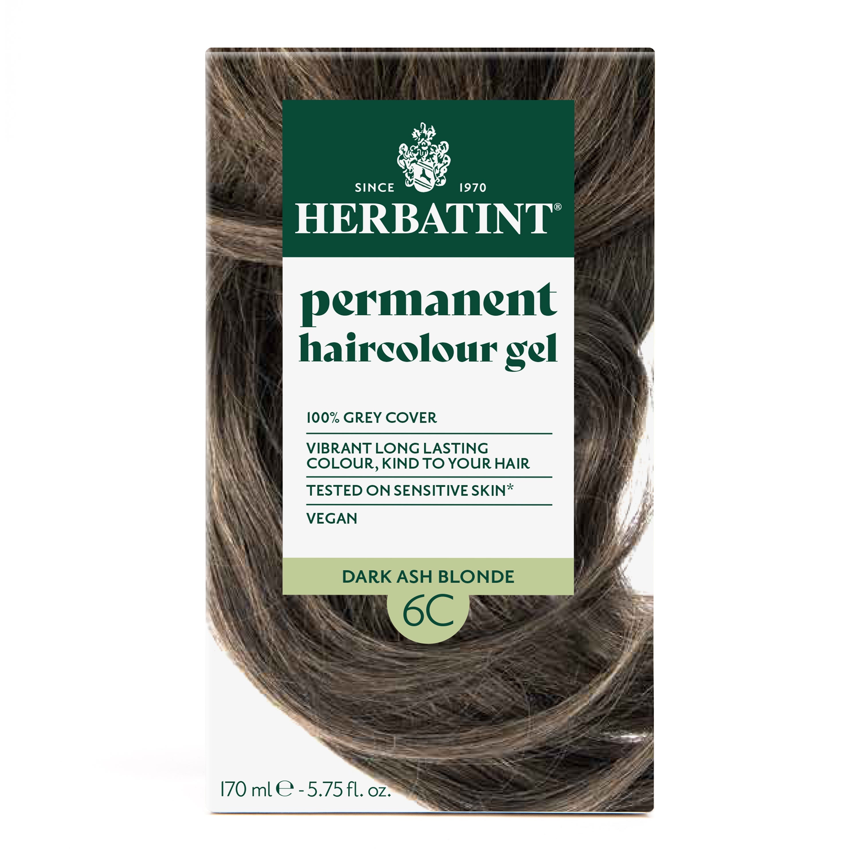 Herbatint Permanent Haircolour Gel 6C Dark Ash Blonde, 170 ml - Ammonia-Free Long-Lasting Hair Dye