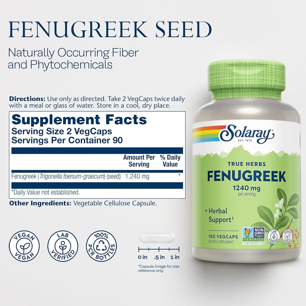 Solaray Fenugreek Seed 1240mg capsules – herbal digestive and metabolic support supplement