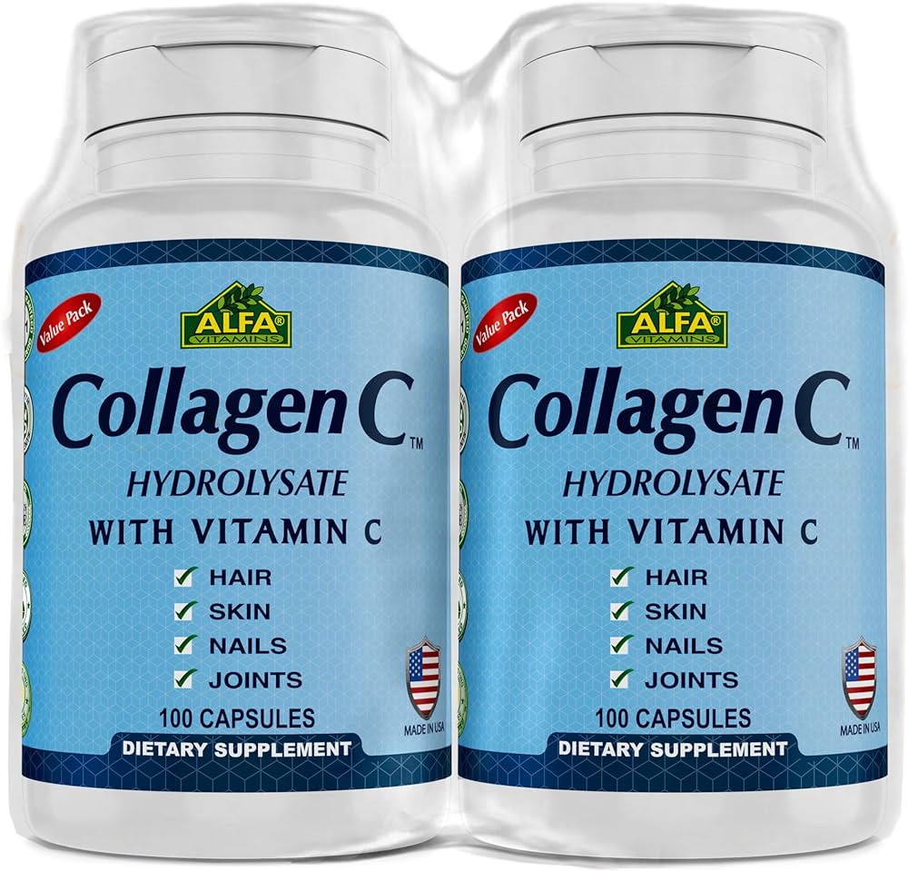 Alfa collagen C hydrolyzed collagen skin hair nail support capsules vitamin C biotin Health Boutique