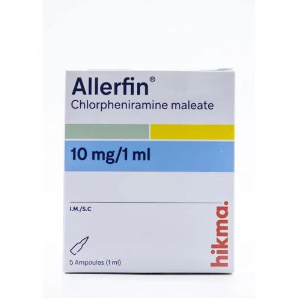 Allerfin chlorpheniramine maleate 10 mg per ml antihistamine injection ampoules pack of 5 Health Boutique