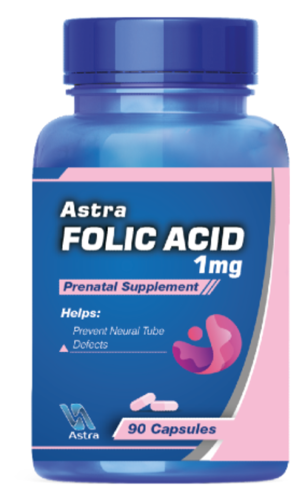 Astra folic acid 1mg capsules 120 vitamin b9 prenatal pregnancy blood health supplement Health Boutique