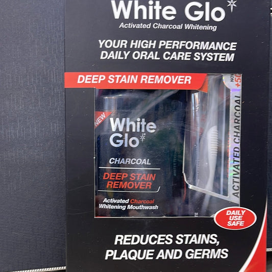 White  glo deep stain remover mouth wash +tooth paste +brush 