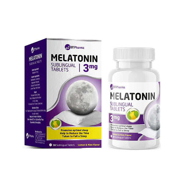 Bt Pharma melatonin 3mg sublingual tablets 60 pack sleep support insomnia jet lag fast dissolve supplement Health Boutique