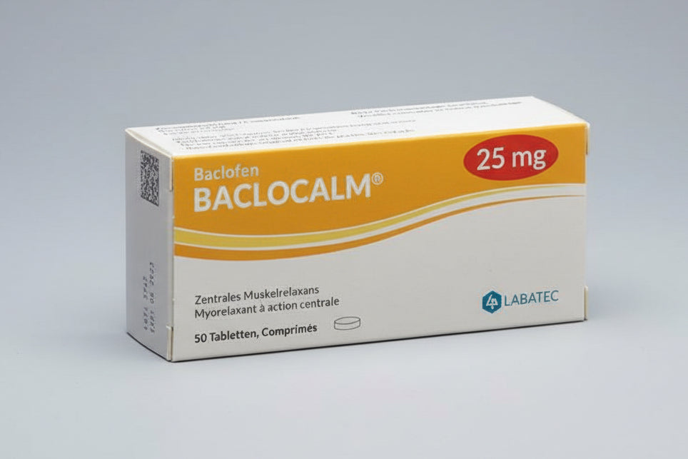 Baclocalm 25g 50 tablets baclofen muscle relaxant tablet box- health boutique Jordan