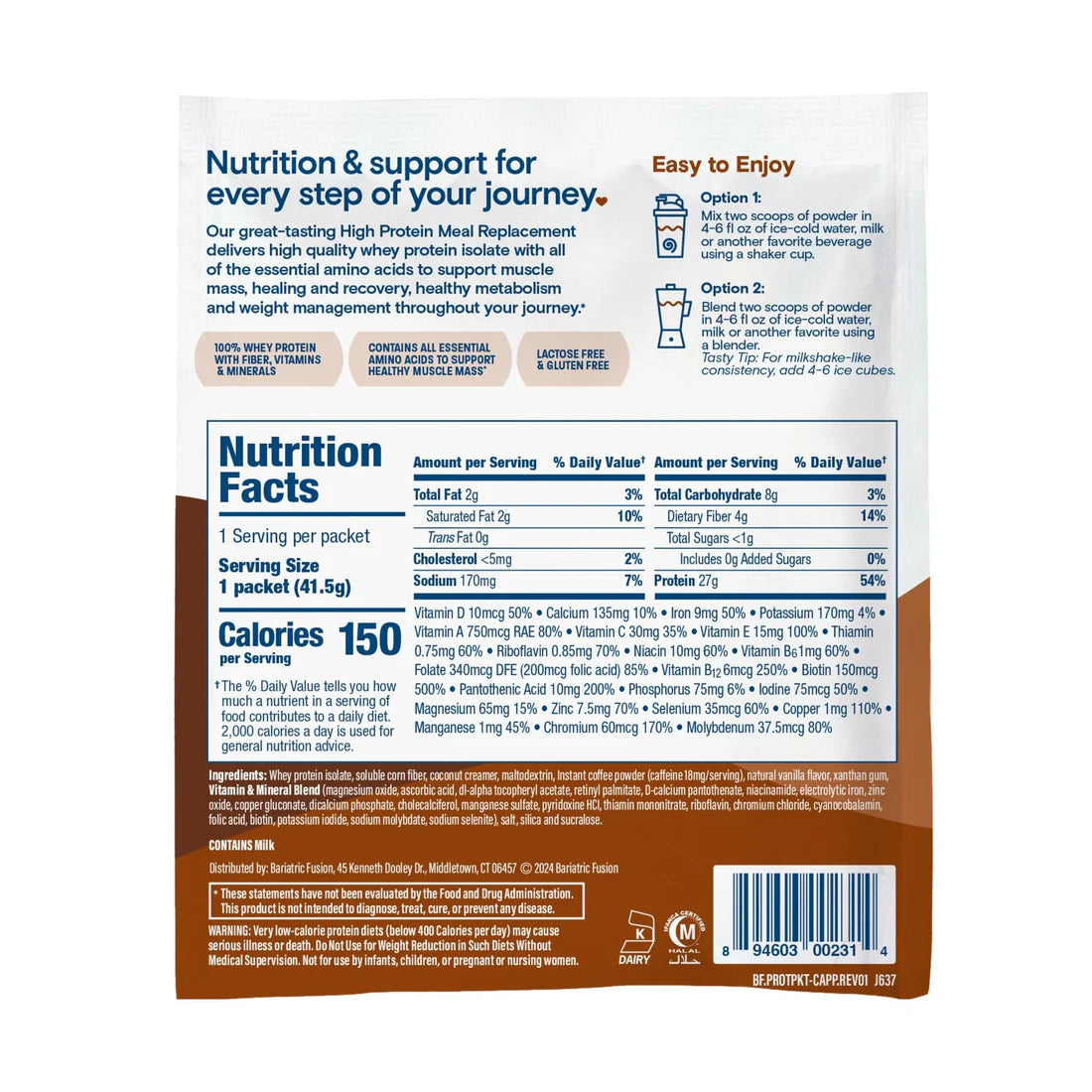 Bariatric Fusion Cappuccino High Protein Meal Replacement 42 oz with 27 g protein Health Boutique