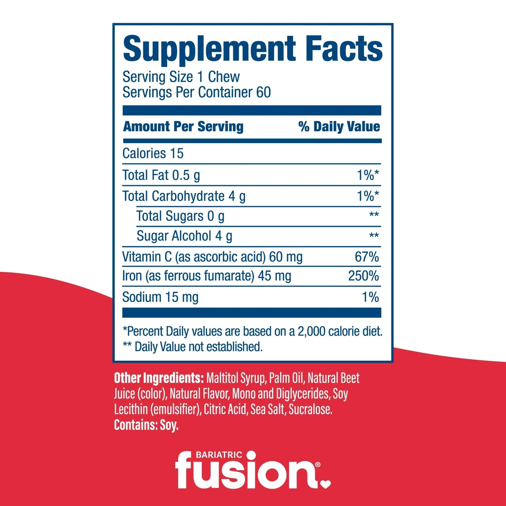 Bariatric Fusion Cherry Iron 45 mg with Vitamin C 60 chewable tablets iron support Health Boutique