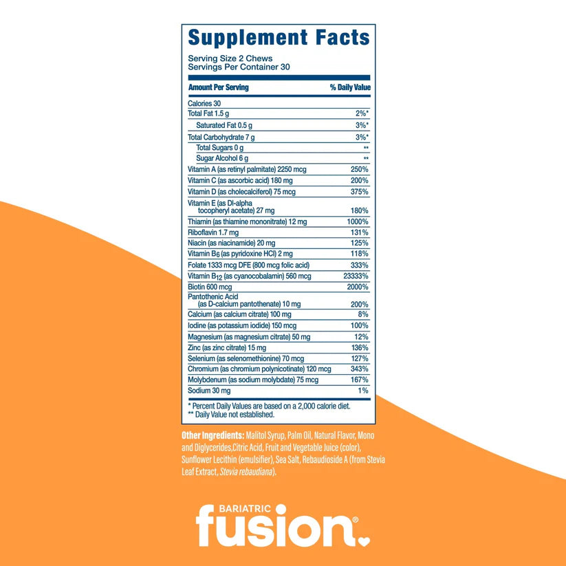 Bariatric Fusion Tropical Fruit Bariatric Multivitamin Soft Chews daily nutrition 60 soft chews Health Boutique