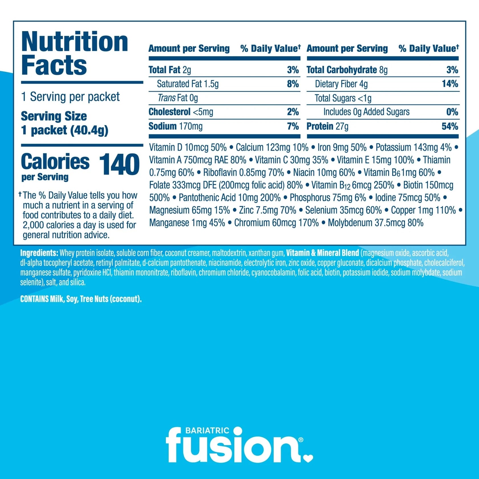 Bariatric Fusion Unflavored High Protein Meal Replacement 41.5 oz with 27 g protein Health Boutique