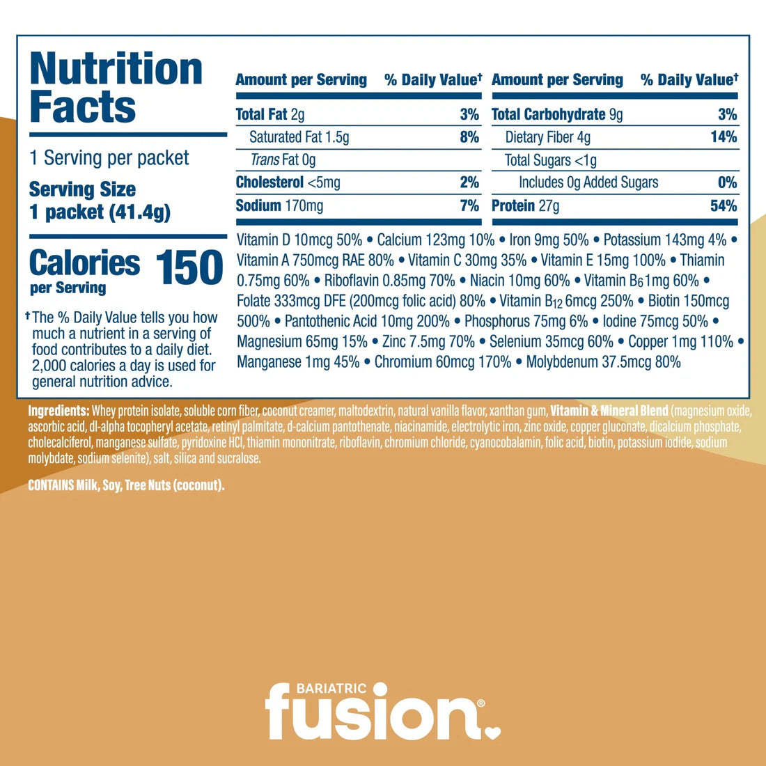 Bariatric Fusion Vanilla High Protein Meal Replacement 41.5 oz with 27 g protein Health Boutique