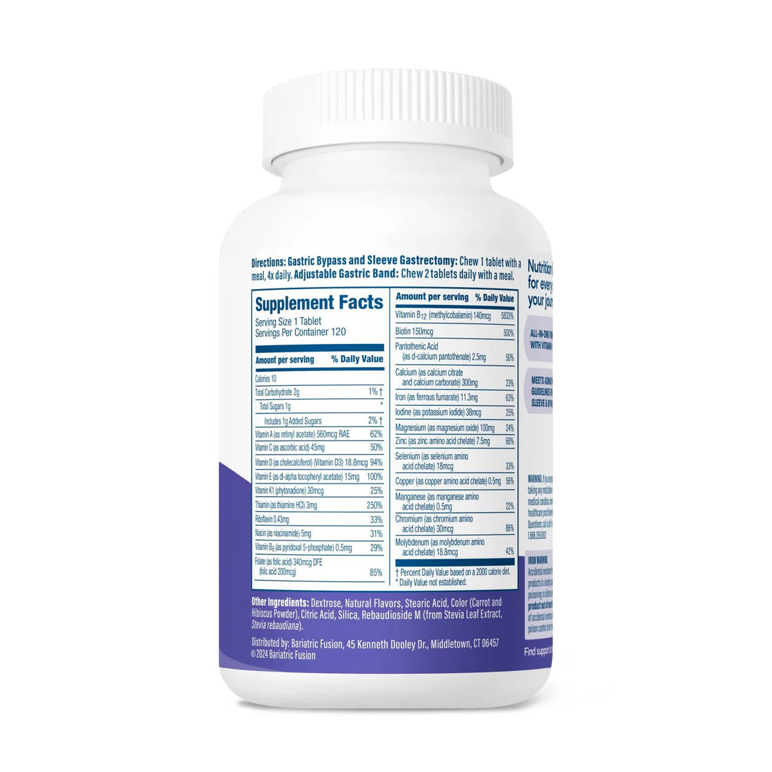Bariatric Fusion Very Berry Complete Chewable Multivitamin with Vitamin K comprehensive bariatric nutrition 120 tablets Health Boutique